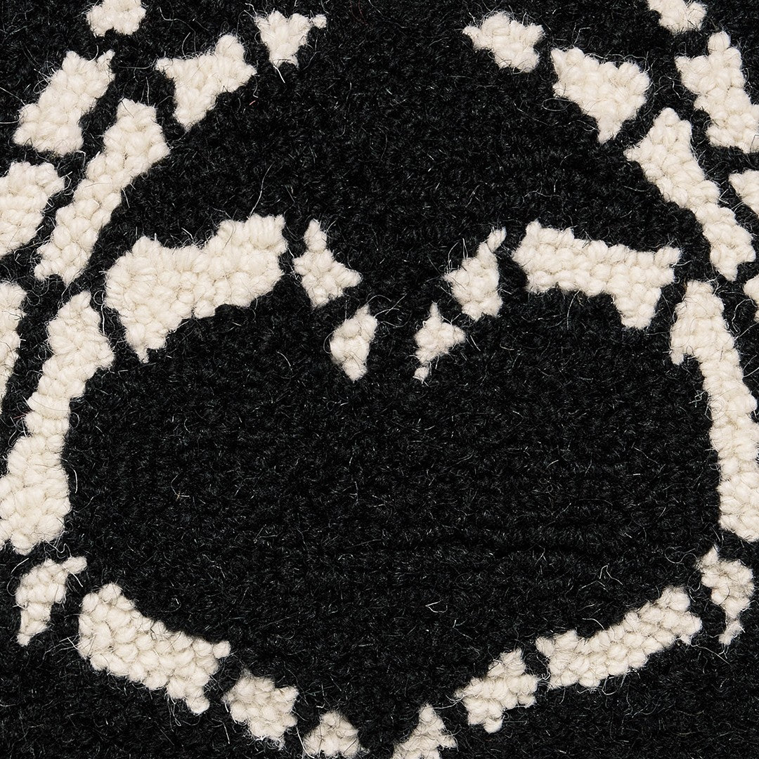 Heart Skeleton Hand Hooked Wool Halloween Throw Pillow, close-up detail