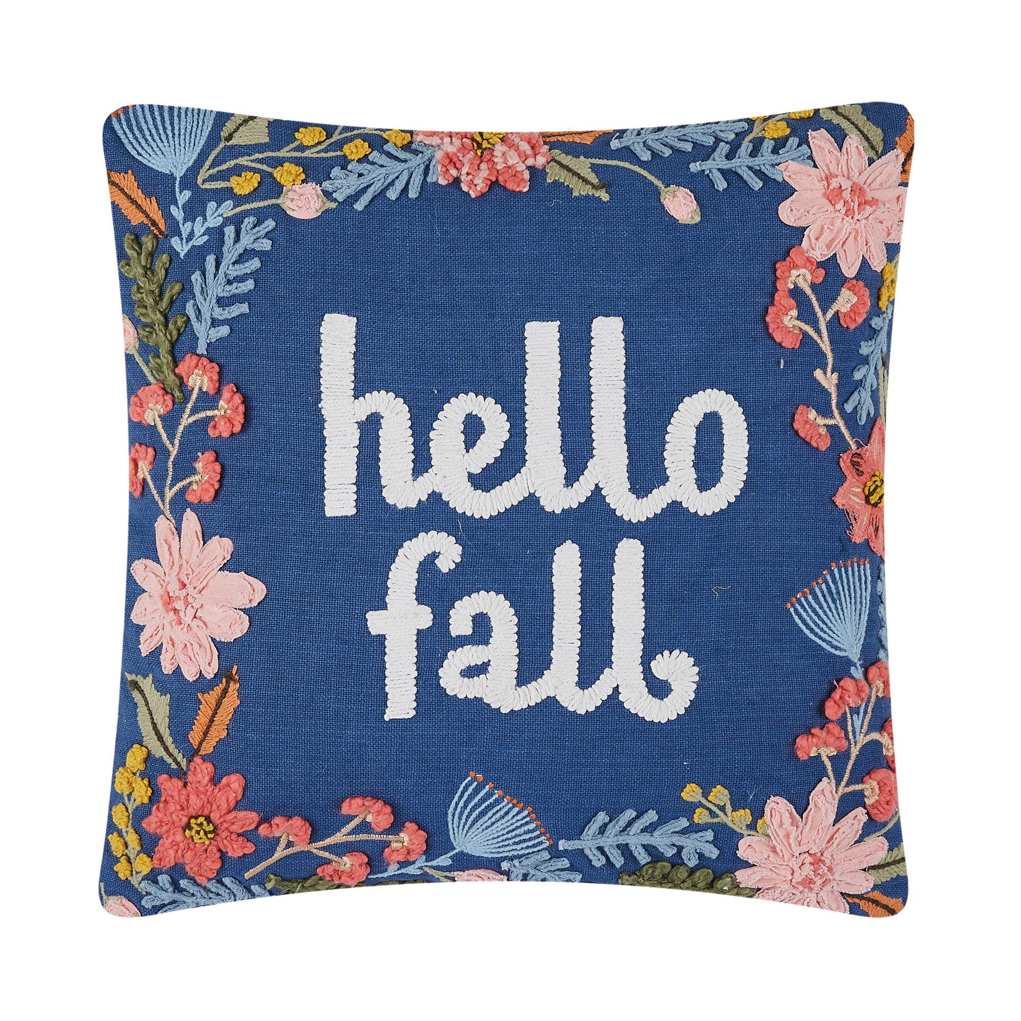 Hello Fall Embroidered Throw Pillow, 16x16 inch, front view