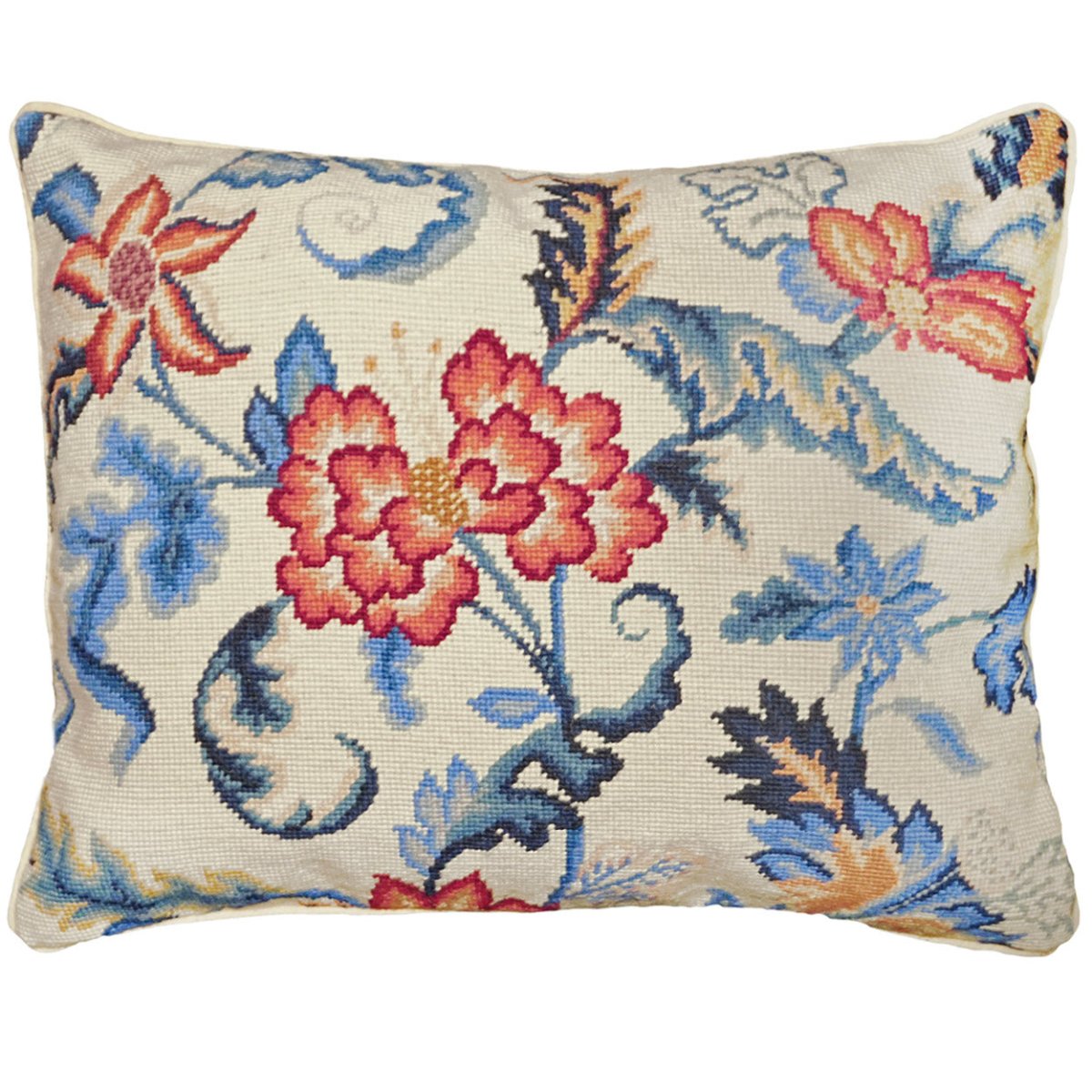Historic Tapestry hand-embroidered throw pillow with botanical floral design