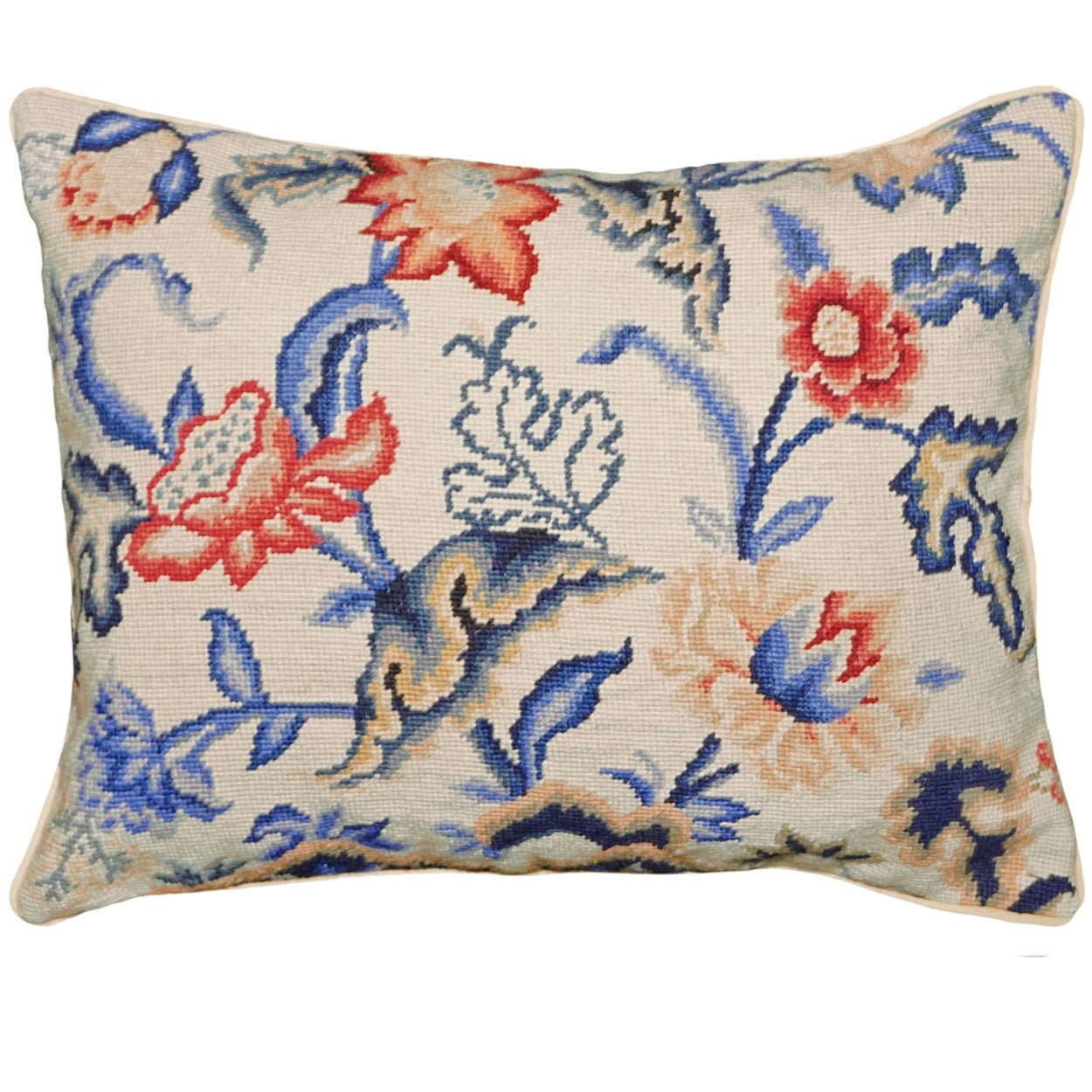Historic Tapestry needlepoint throw pillow with botanical floral design