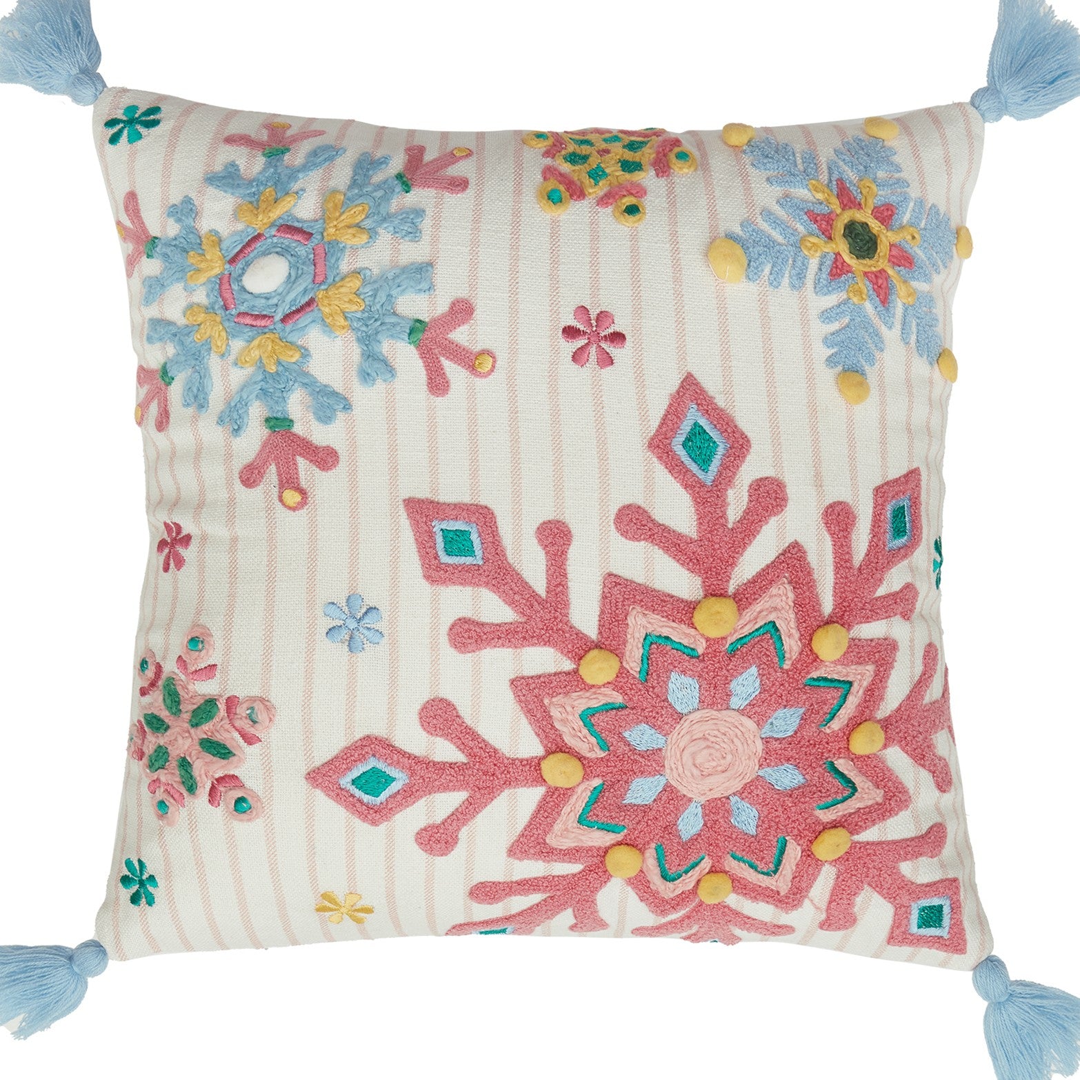Holiday Bright's Snowflake with Tassels Embroidered Throw Pillow, close-up detail