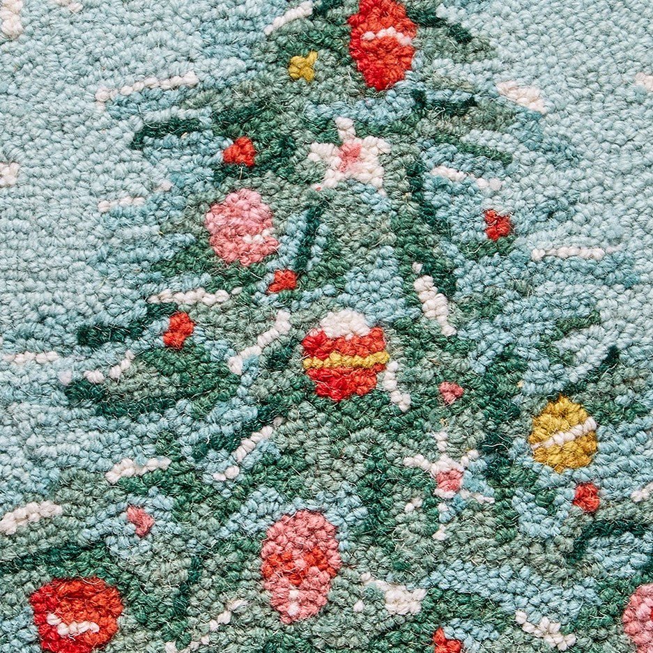 Holiday Christmas Tree Hooked Wool Throw Pillow, close-up detail