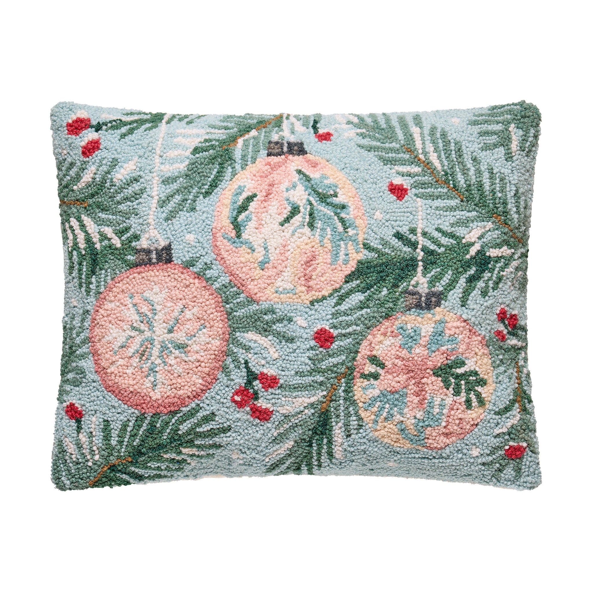 Holiday Hooked Wool Christmas Throw Pillow, 16x20 inch, front view