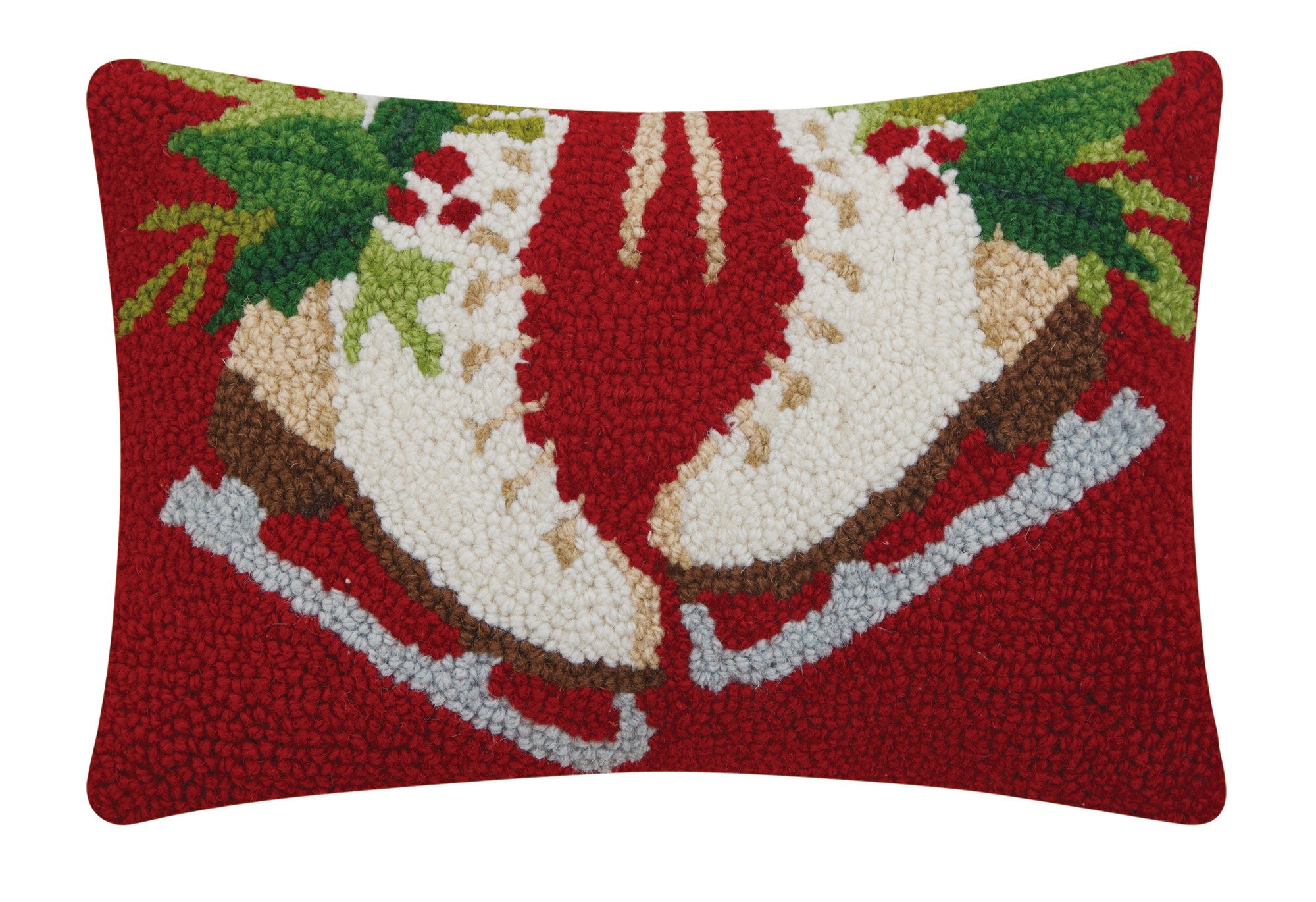 Holiday Ice Skates Hooked Wool Christmas Throw Pillow, 8x12 inch, front view