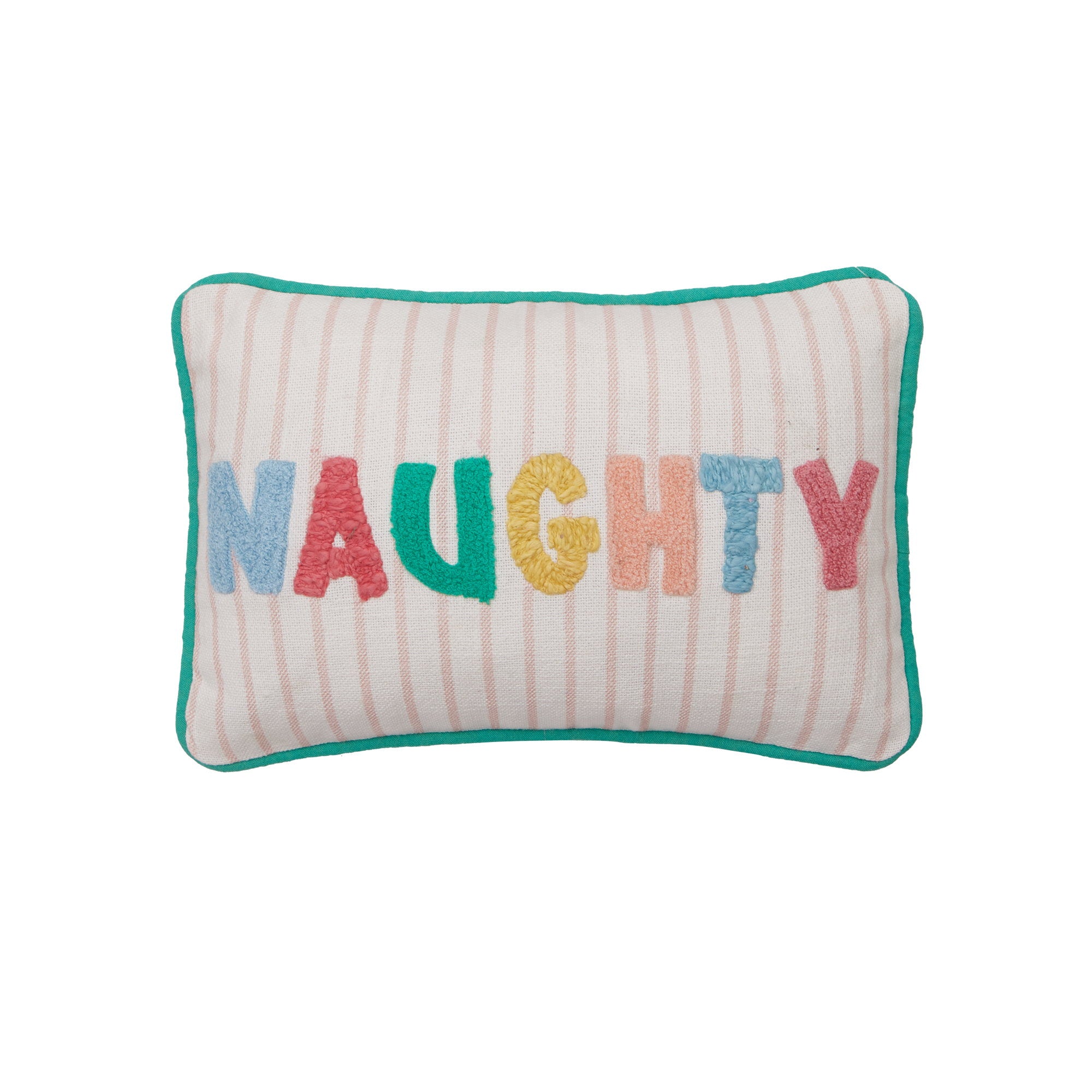 Holiday Stripes Naughty/Nice Reversible Embroidered Throw Pillow, 8x12 inch, front view