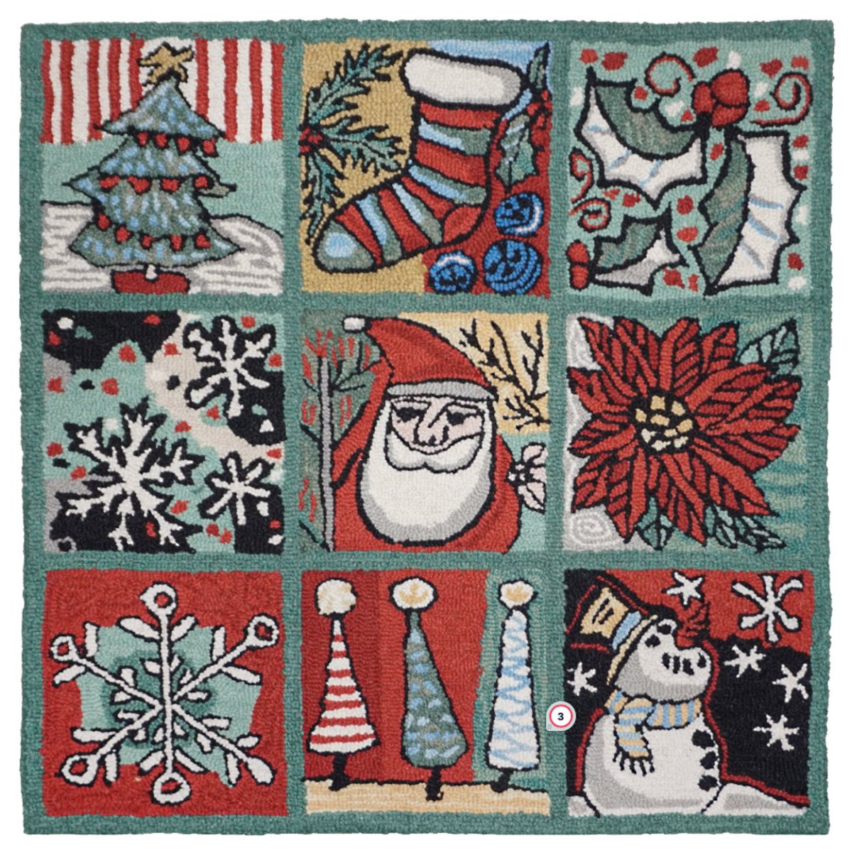 Holiday Windows Santa needlepoint accent rug with festive holiday seasonal design