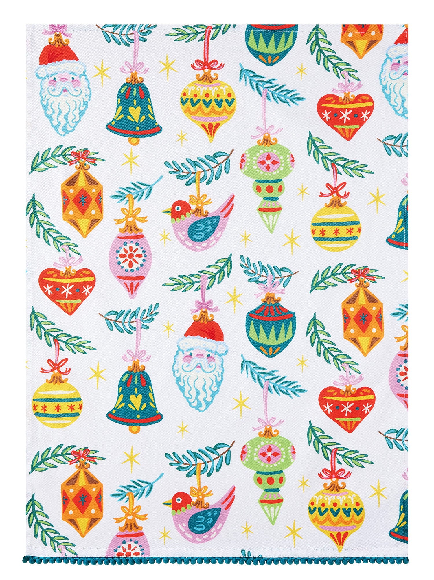 Holiday with Pom Pom Christmas Kitchen Towel, 18x25 inch, front view