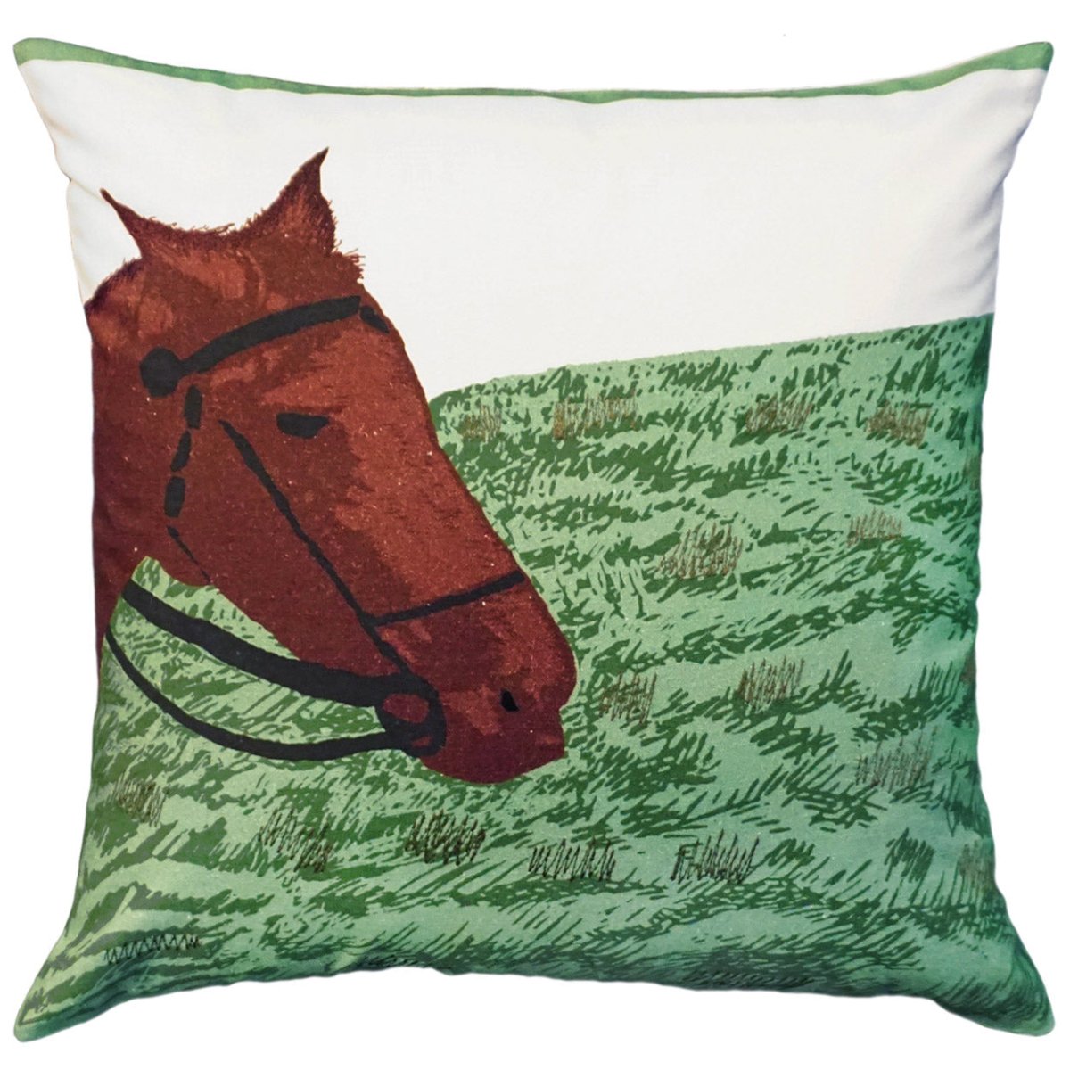 Horse In Field needlepoint throw pillow with artisan decorative design