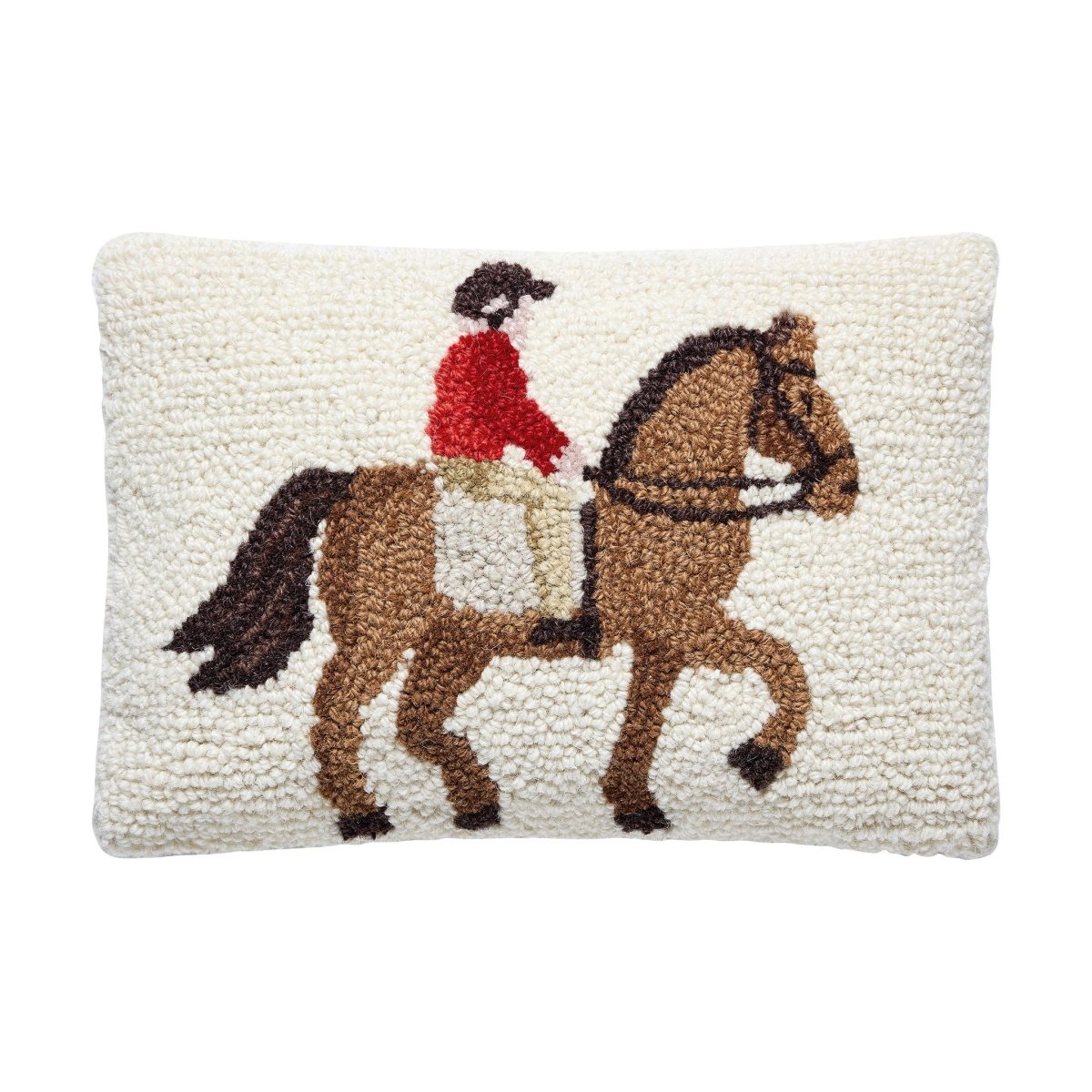 Horse Rider Hooked Wool Throw Pillow, 8x12 inch, front view