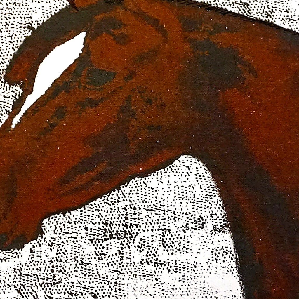 Closeup of Horse Roses Equestrian Botanical needlepoint throw pillow highlighting hand-stitched wool craftsmanship and fabric detail