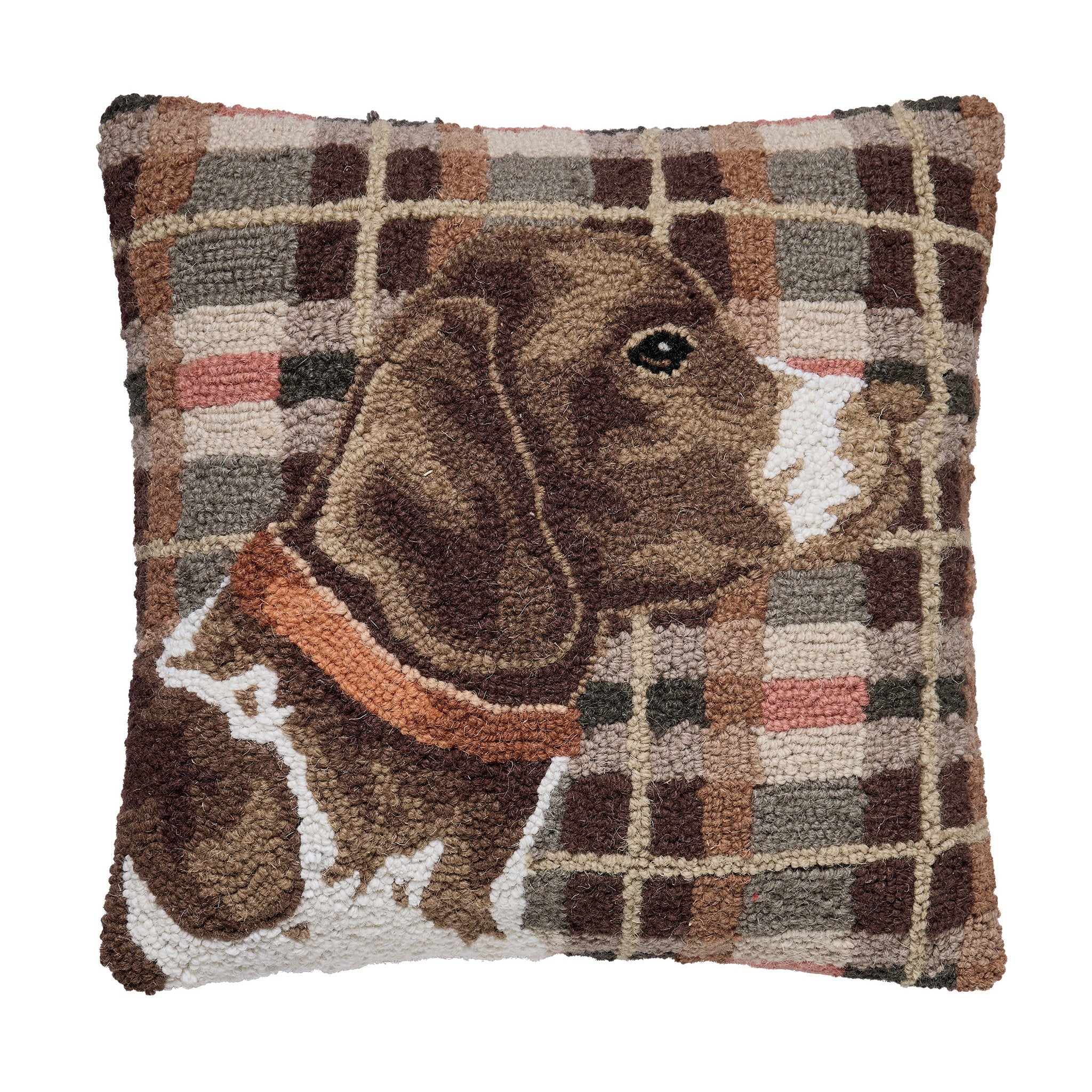Hunting Dog Hooked Wool Throw Pillow, 16x16 inch, front view