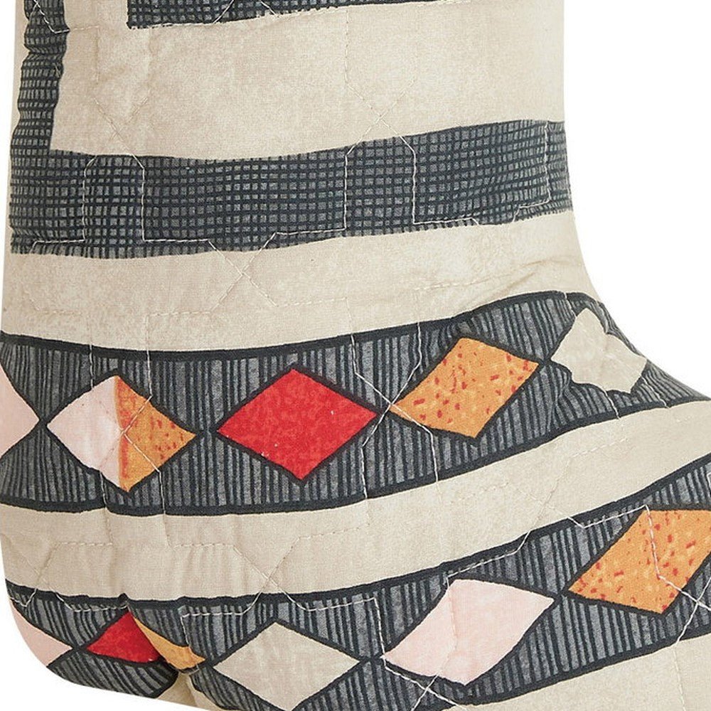 Closeup of Hypnotic Quilted Christmas Stocking showing stitch texture and craftsmanship detail