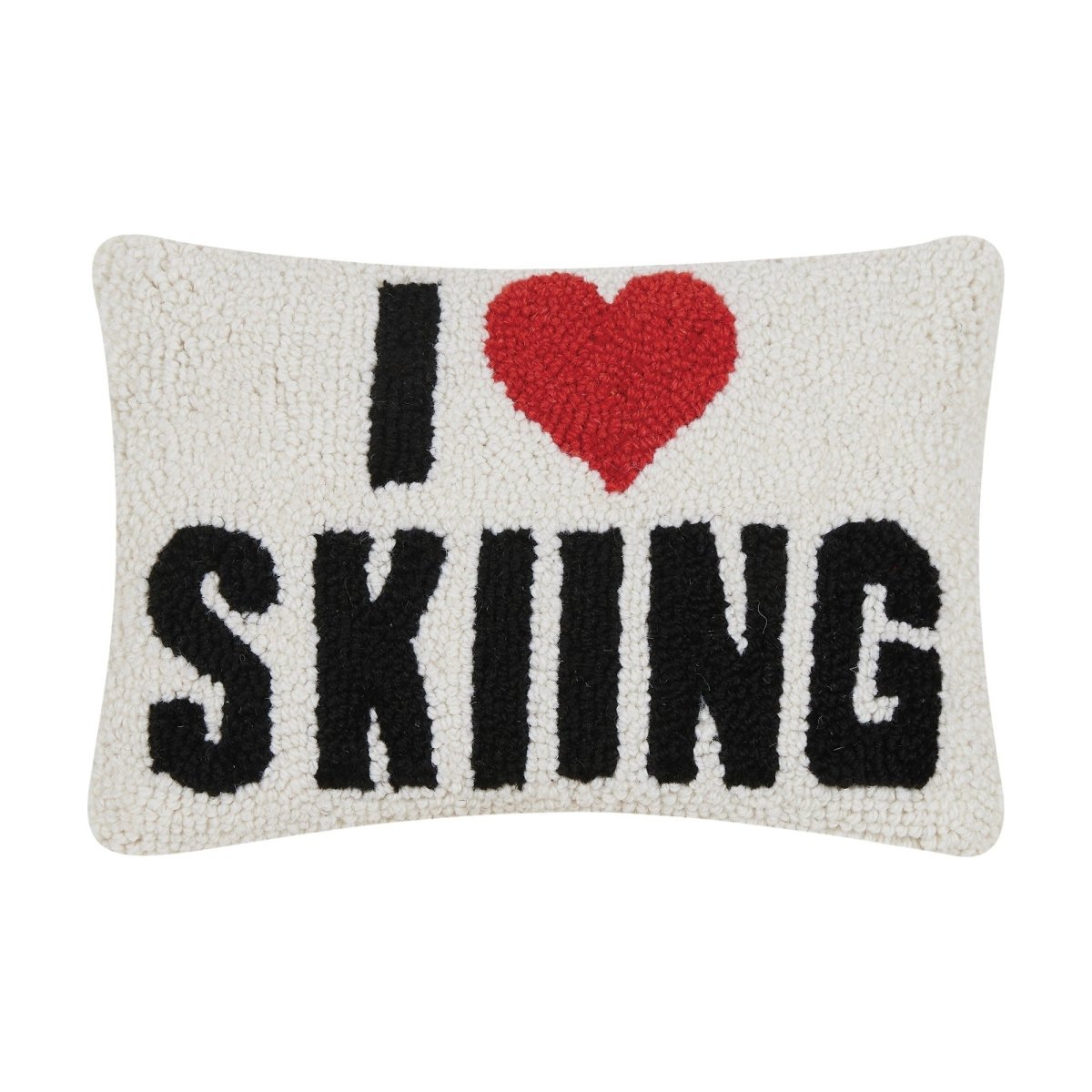 I Love Skiing Hooked Wool Throw Pillow, 8x12 inch, front view