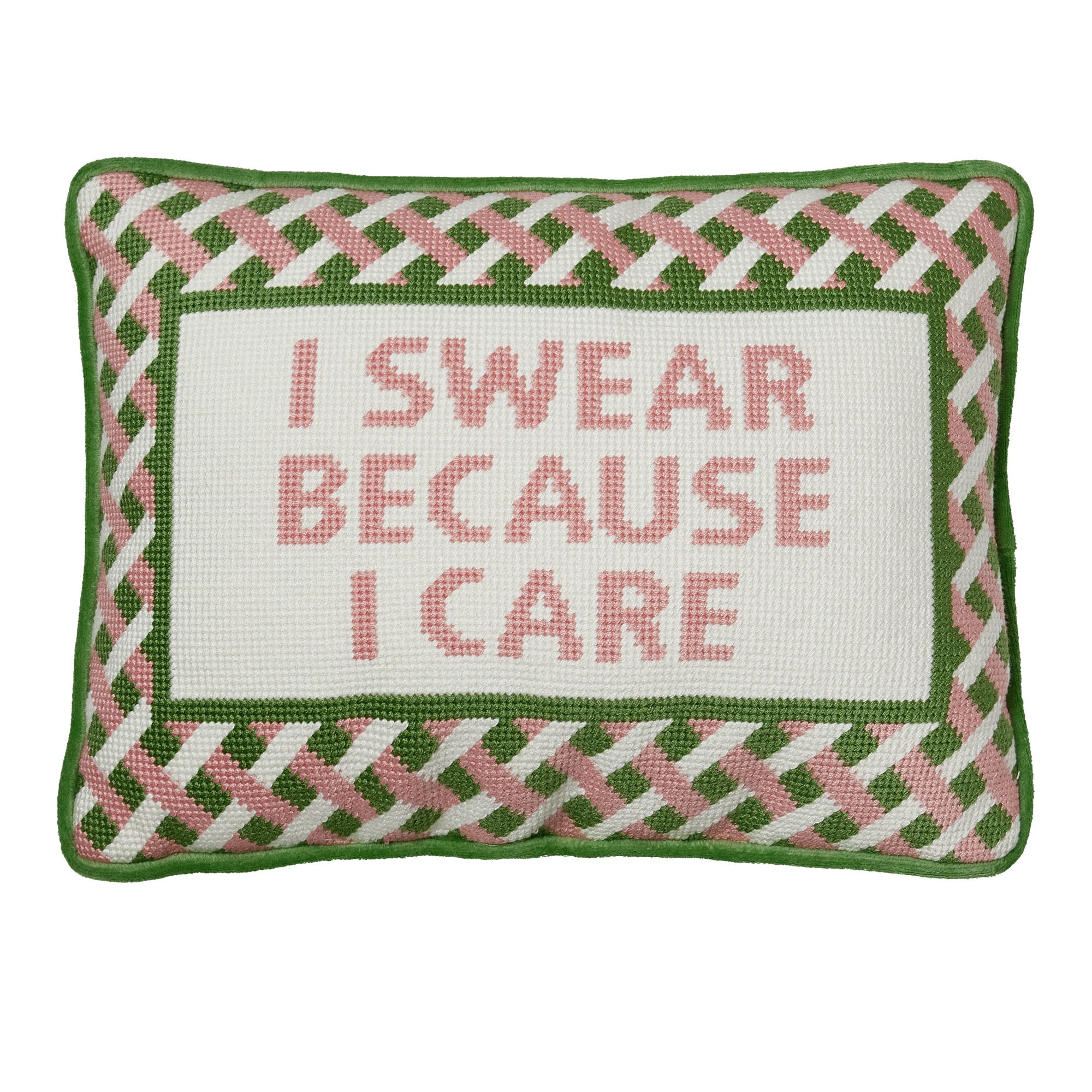 I Swear Because I Care Embroidered Needlepoint Throw Pillow, 10x14 inch, front view