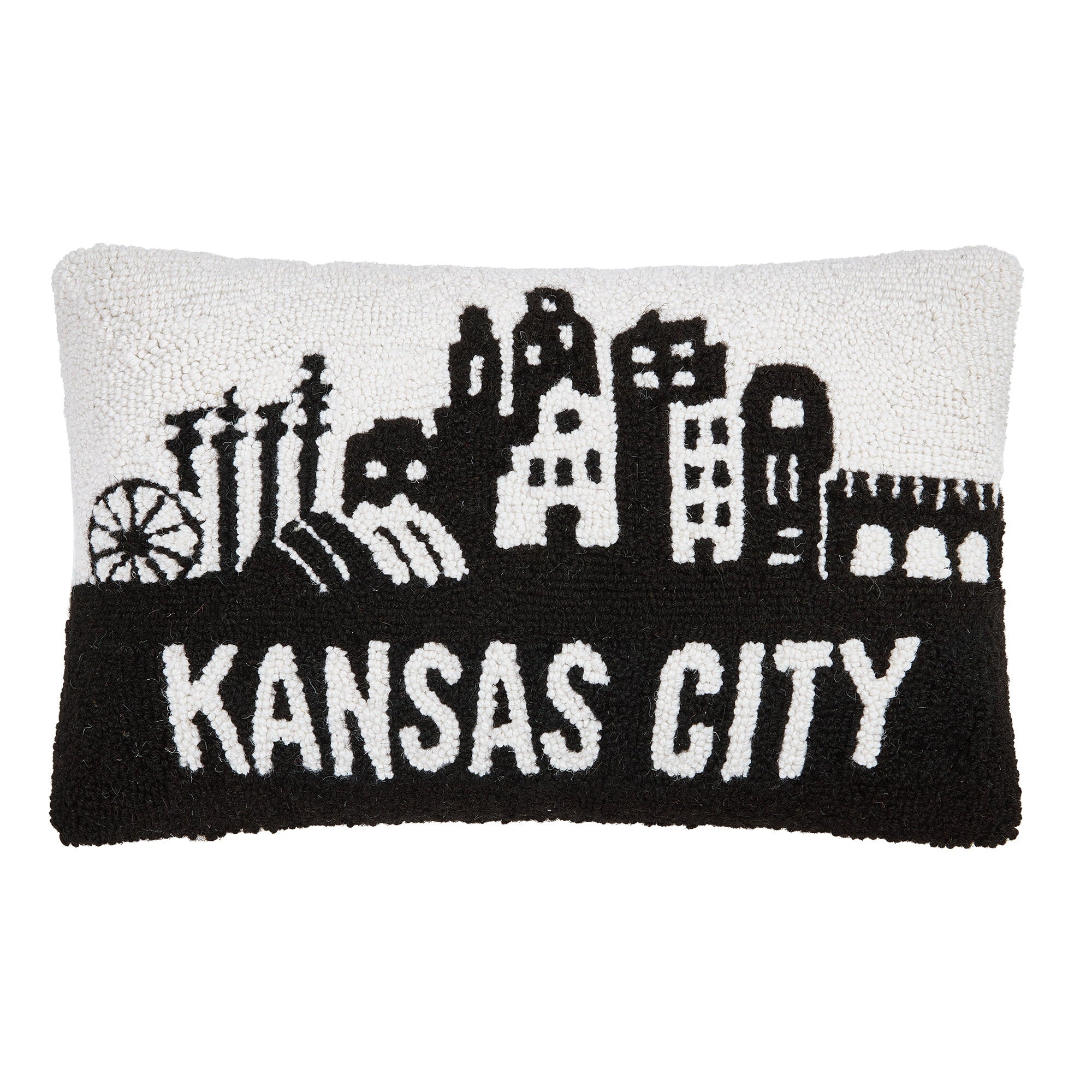 Kansas City Hooked Wool Throw Pillow, 12x20 inch, front view