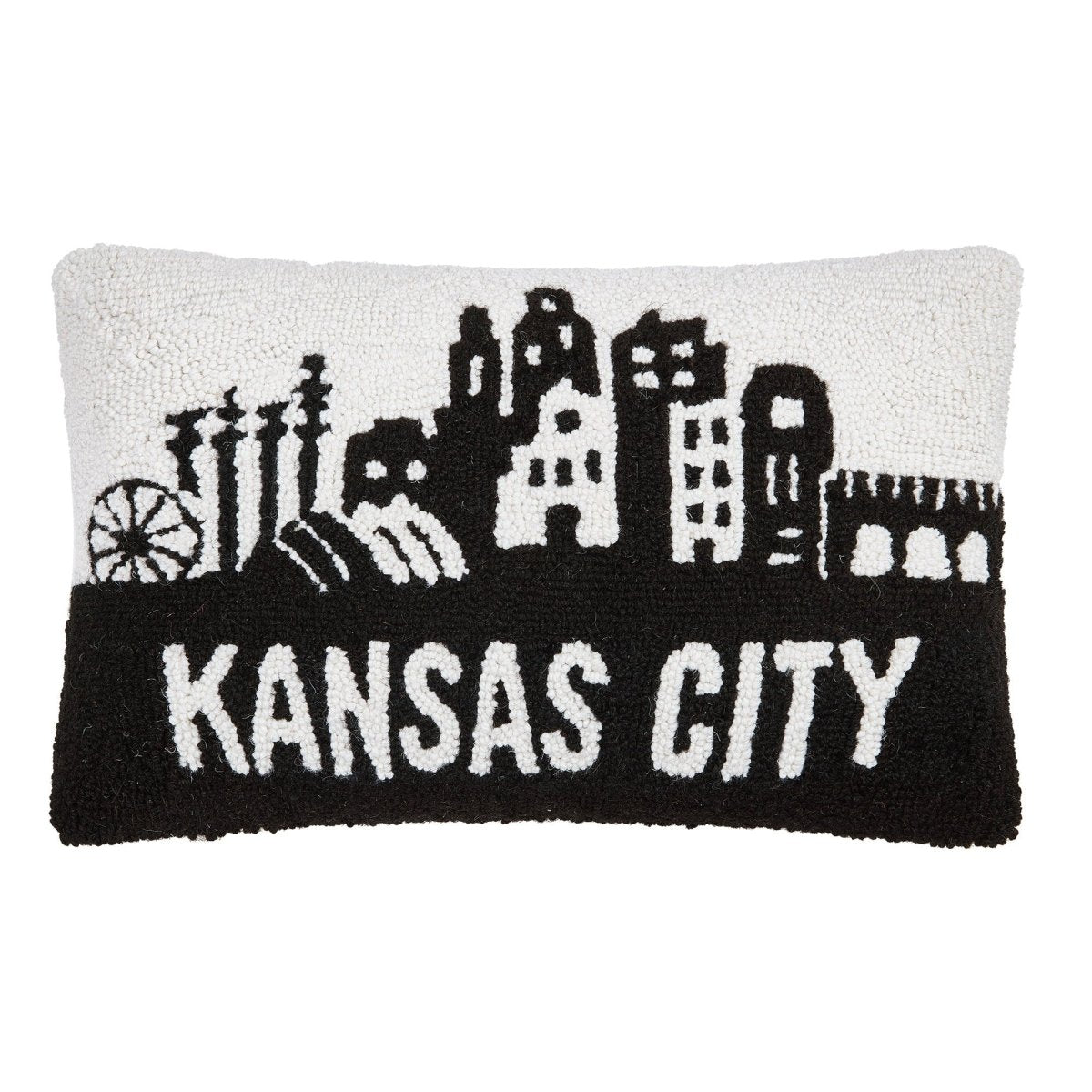 Kansas City Hooked Wool Throw Pillow, 12x20 inch, front view