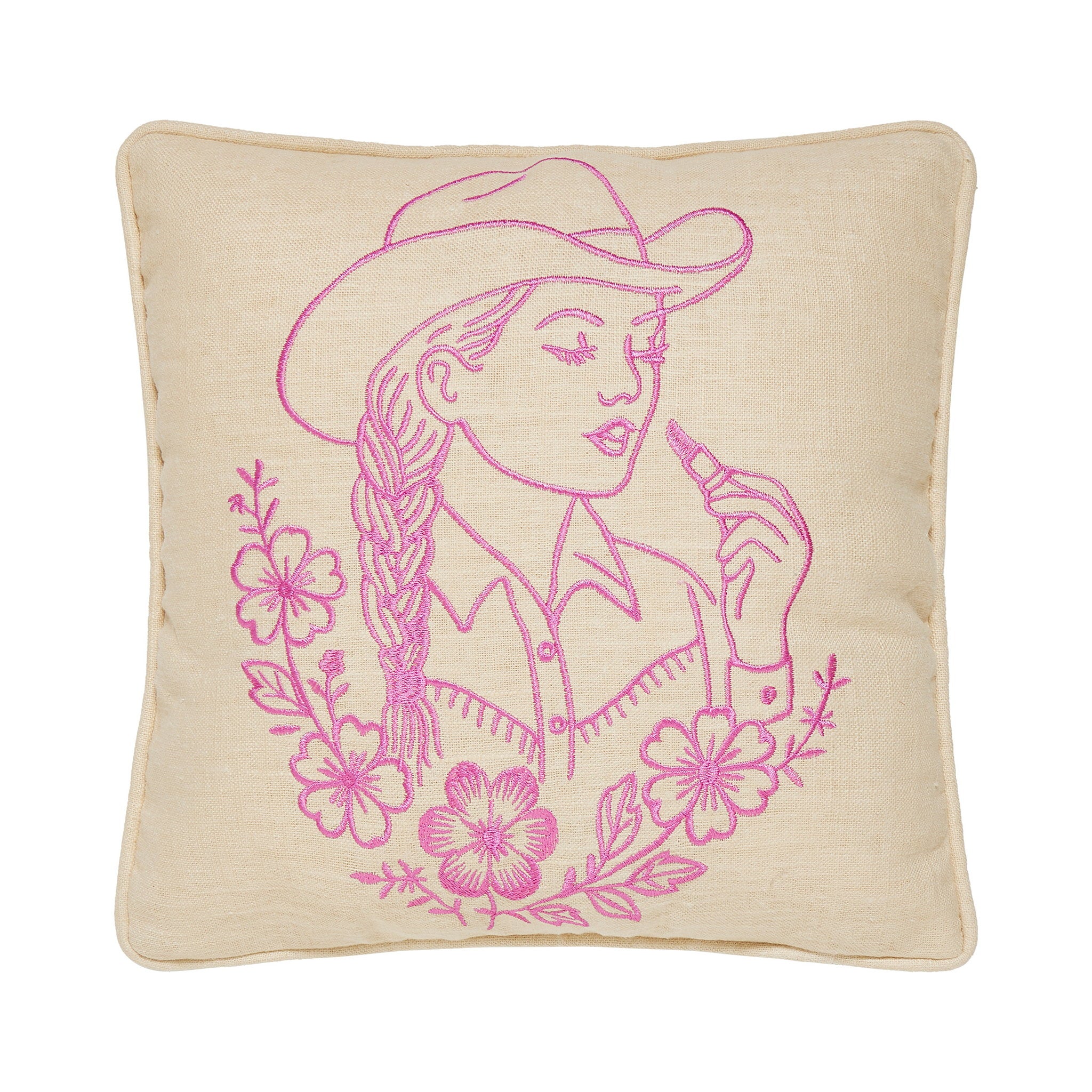 Lady Embroidered Throw Pillow, 14x14 inch, front view