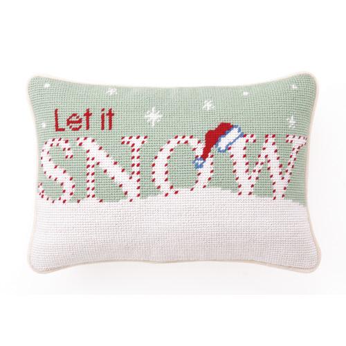Let It Snow Wool Needlepoint Christmas Throw Pillow, 8x12 inch, front view