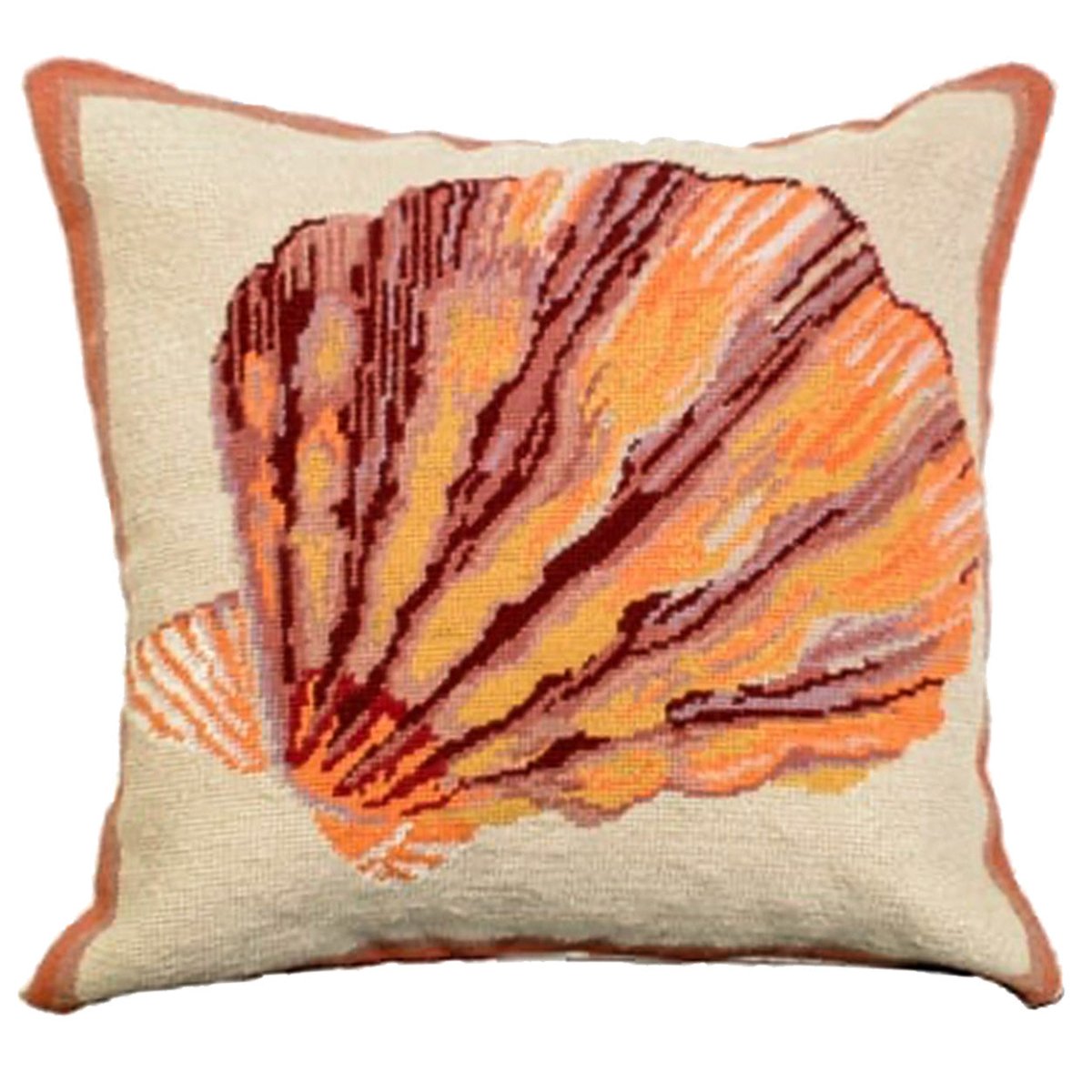 Lions Paw Sea Shell needlepoint throw pillow with nautical coastal motifs