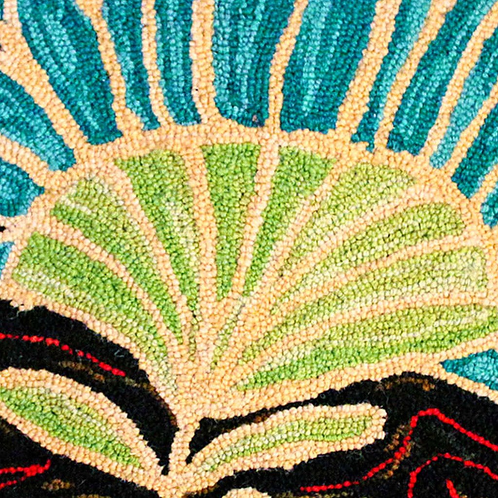 Lively Abstract Flower Red Wool Hooked pillow fabric closeup showing hand-embroidered needlepoint wool texture and color detail