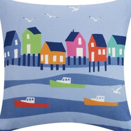 Lobster Cove House Printed Throw Pillow, close-up detail