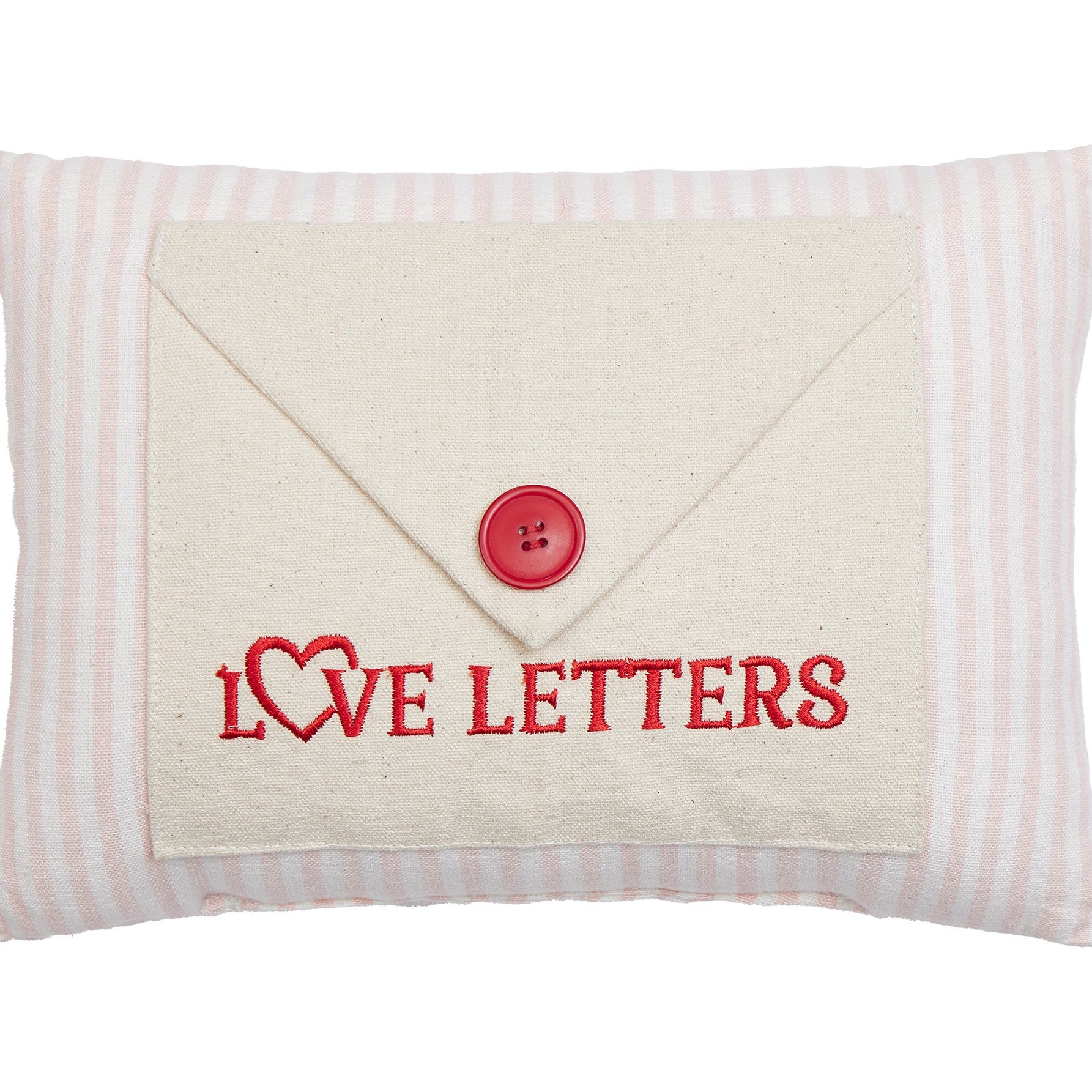 Love Letter with Button Embroidered Valentine Throw Pillow, close-up detail