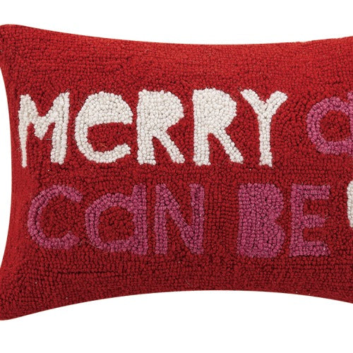 Merry as Can Be Hooked Wool Christmas Throw Pillow, close-up detail