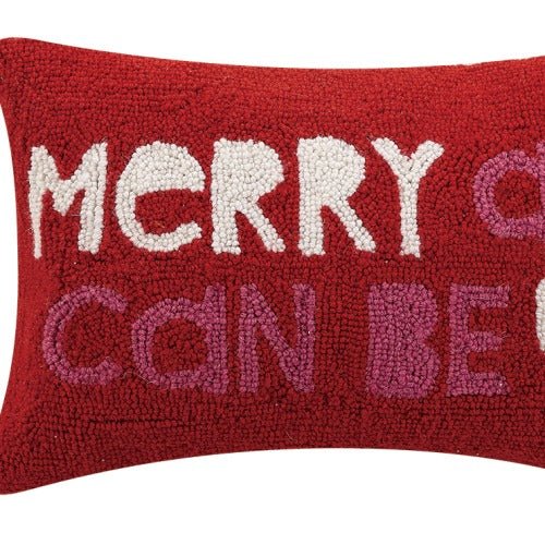 Merry as Can Be Hooked Wool Christmas Throw Pillow, close-up detail