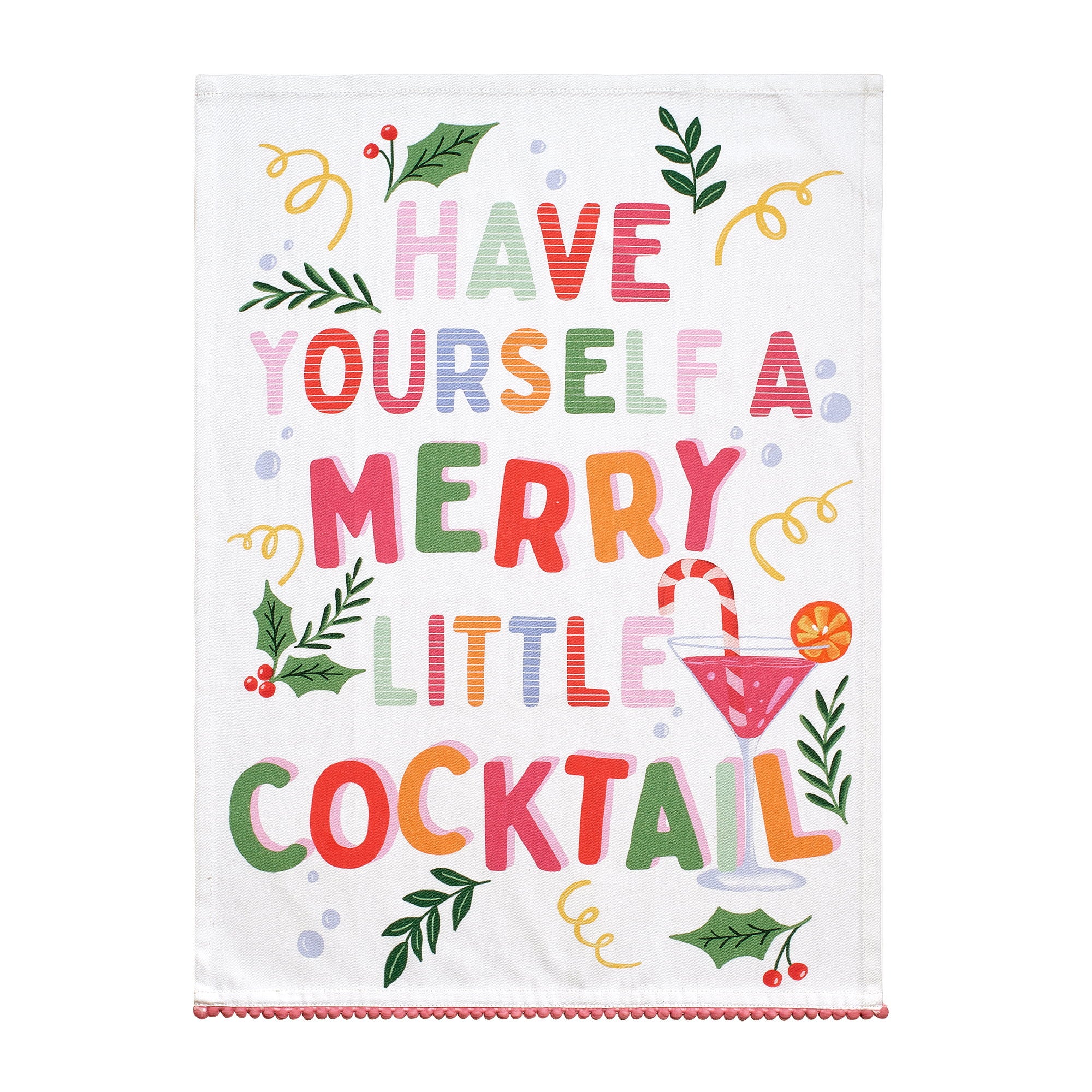 Merry Cocktail Christmas Kitchen Towel, 18x25 inch, front view