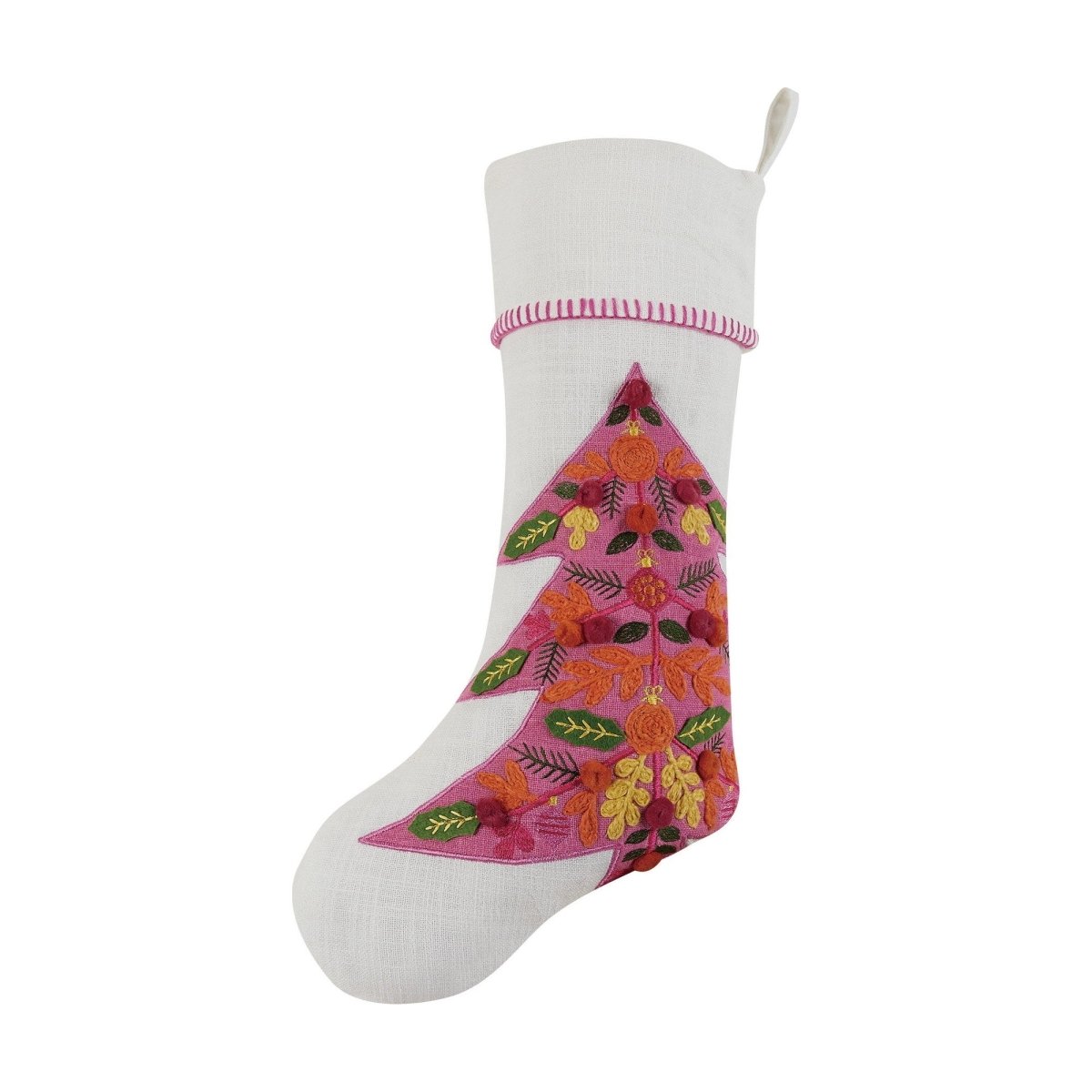 Merry Tree Embroidered Christmas Stocking, 11x20 inch, front view