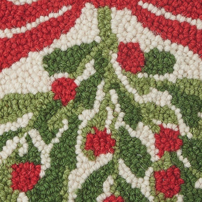 Mistletoe Hooked Wool Christmas Throw Pillow, close-up detail