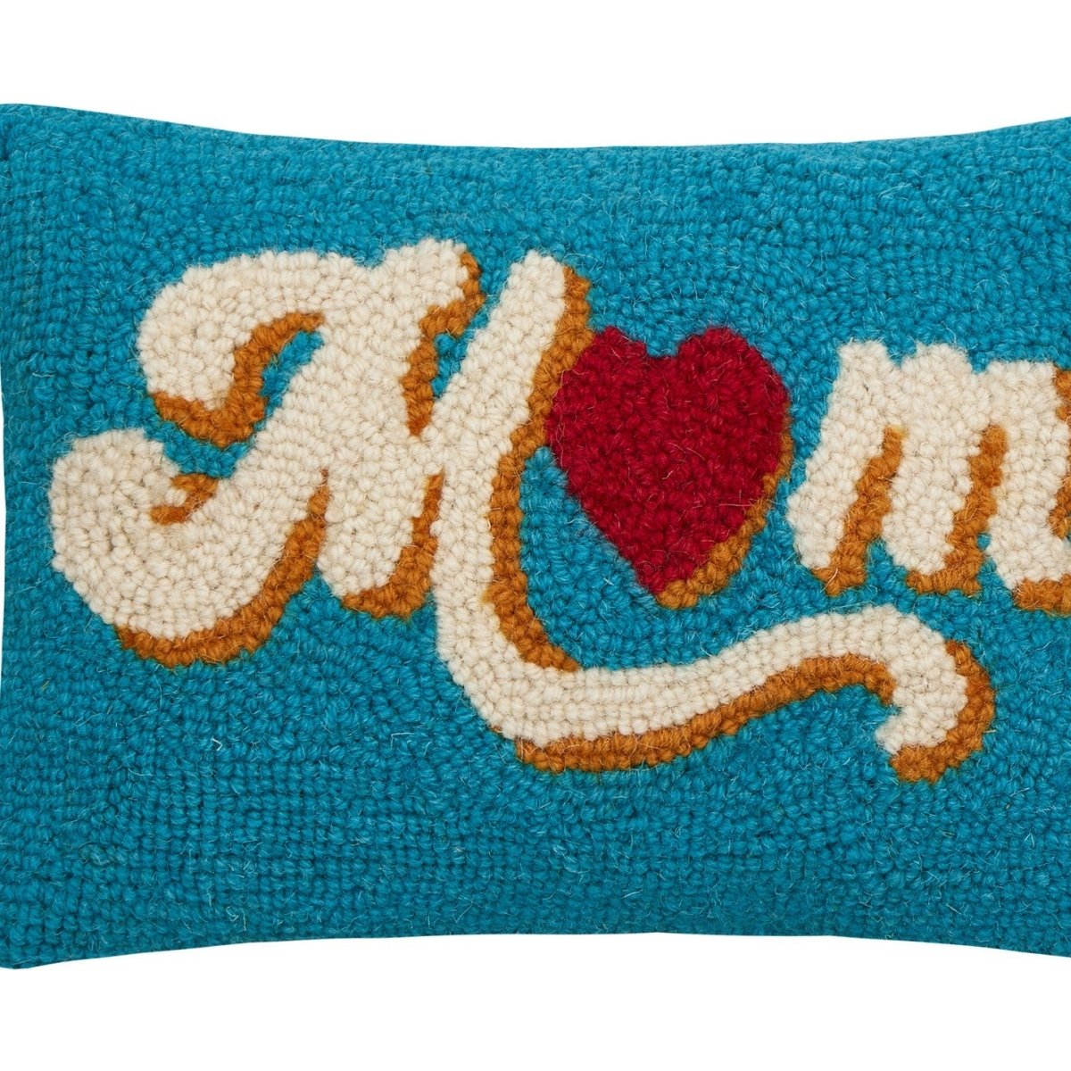 Mom Heart Hooked Wool Throw Pillow, close-up detail
