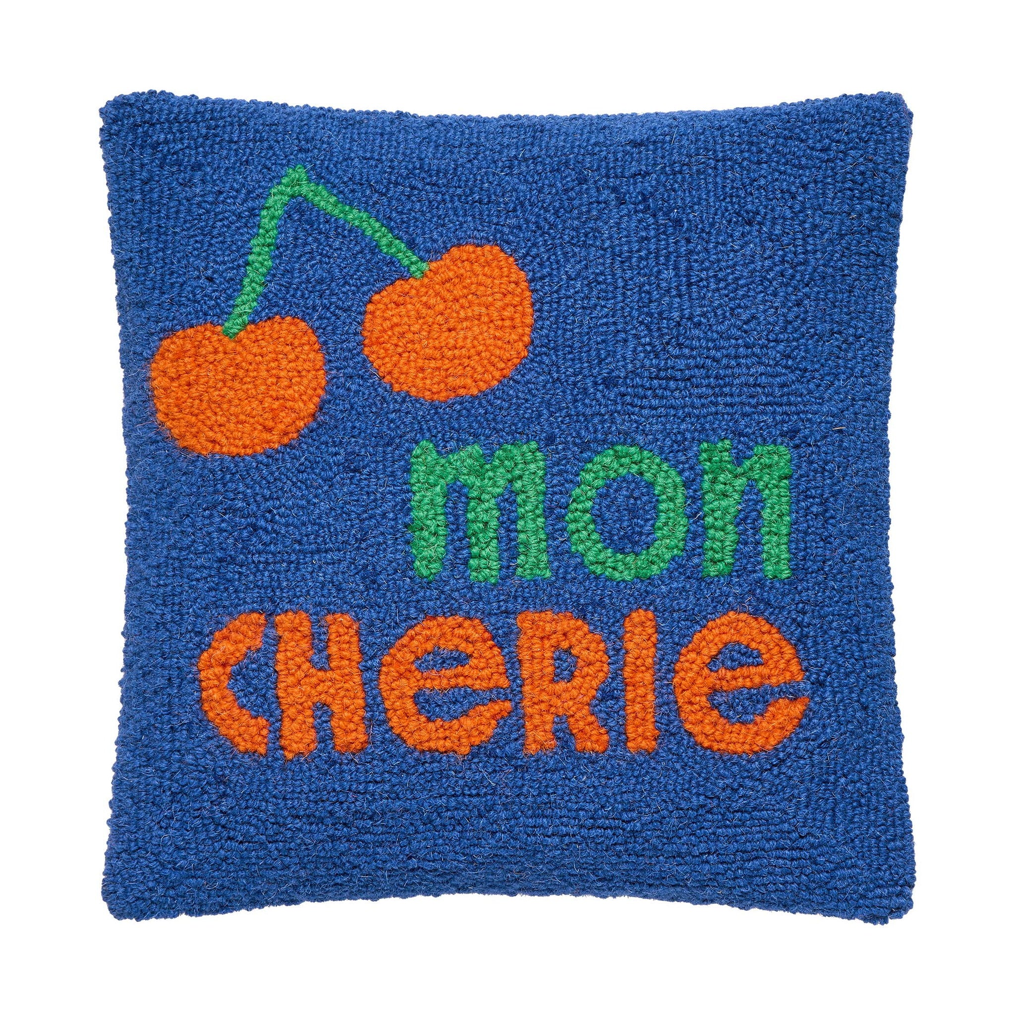 Mon Cherie Hooked Wool Throw Pillow, 14x14 inch, front view