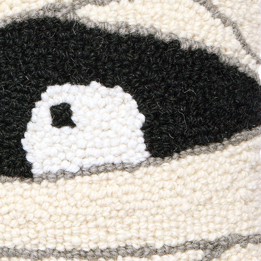 Mummy Face Hooked Wool Halloween Throw Pillow, close-up detail