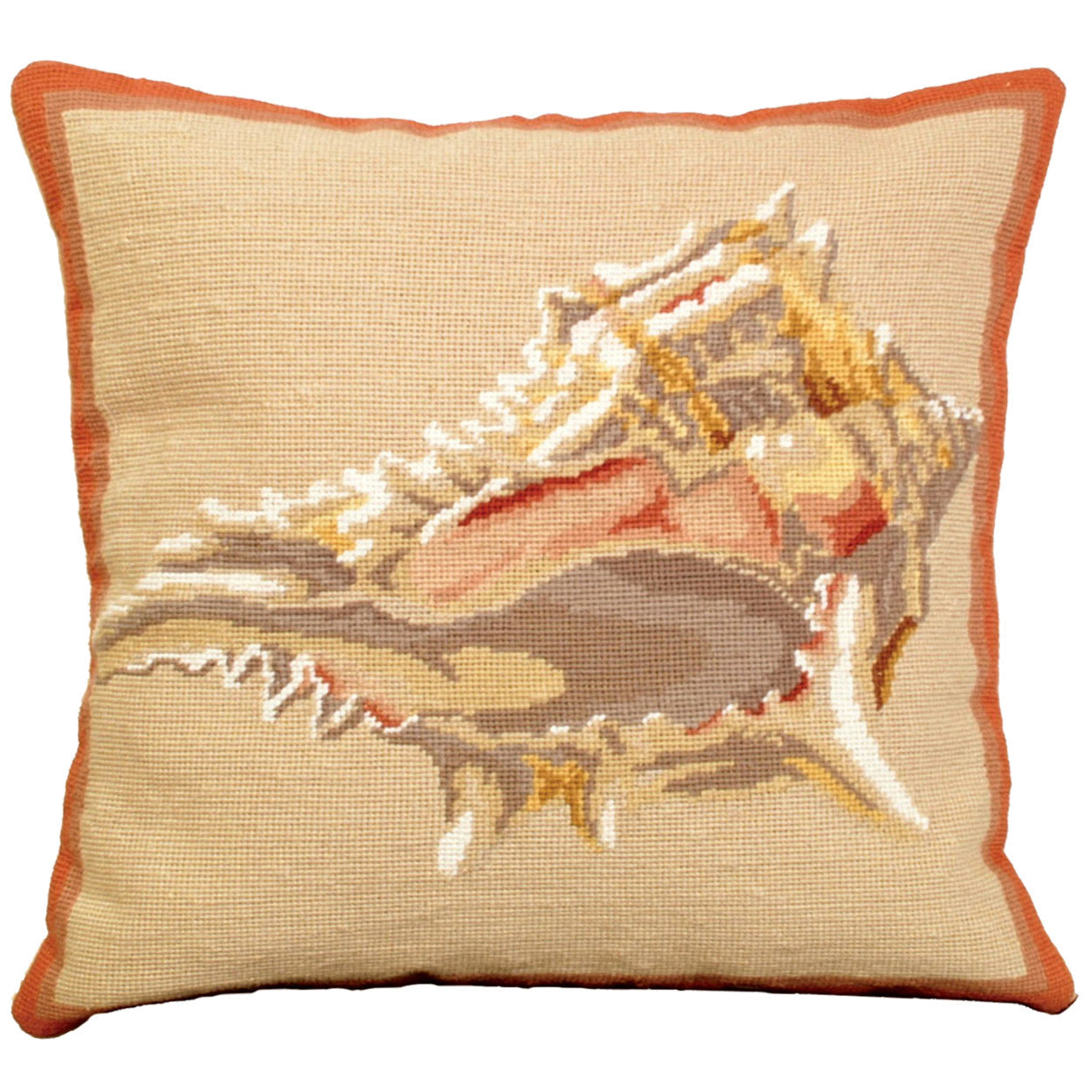 Murex Conch Shell needlepoint throw pillow with nautical coastal motifs