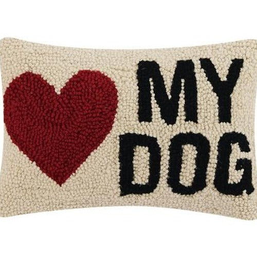My Heart Dog Hooked Wool Throw Pillow, close-up detail
