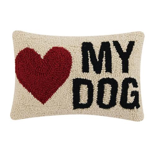 My Heart Dog Hooked Wool Throw Pillow, 8x12 inch, front view