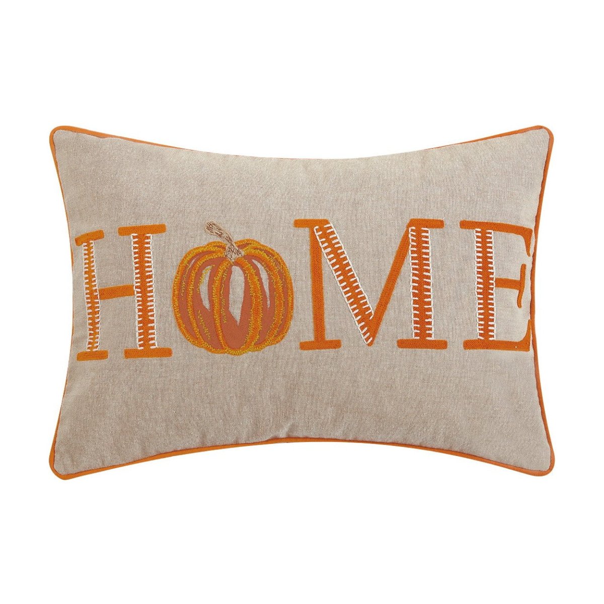 Natural Home Pumpkin Embroidered Fall Harvest Throw Pillow, 14x20 inch, front view
