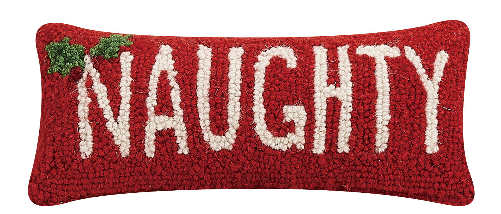 Naughty Hooked Wool Christmas Throw Pillow, 12x5 inch, front view