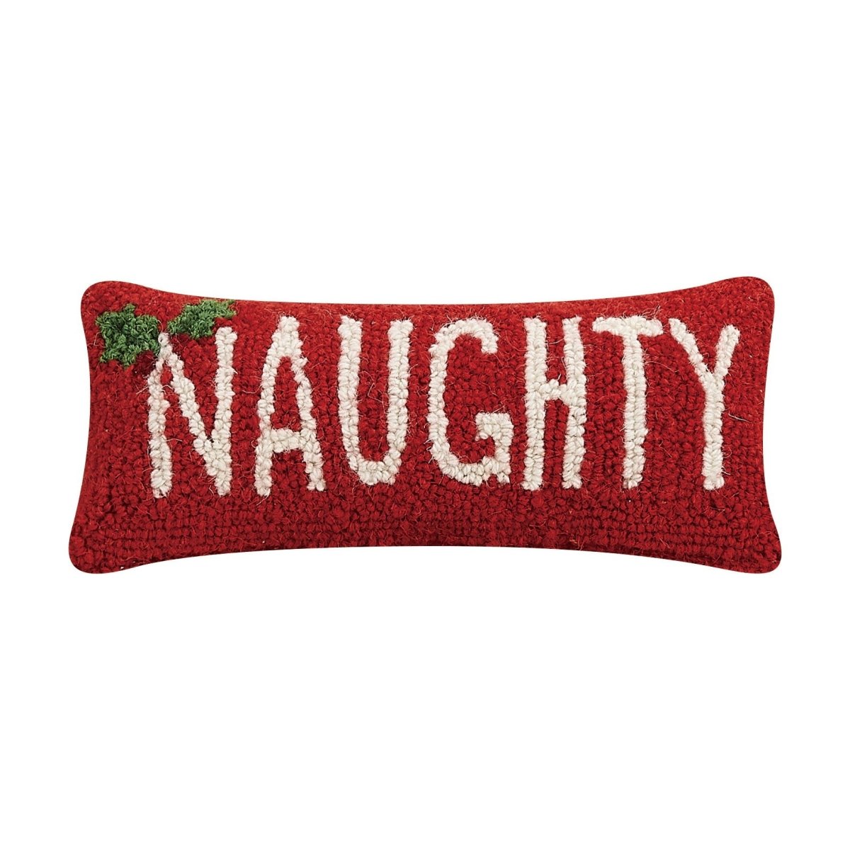 Naughty Hooked Wool Christmas Throw Pillow, 12x5 inch, front view