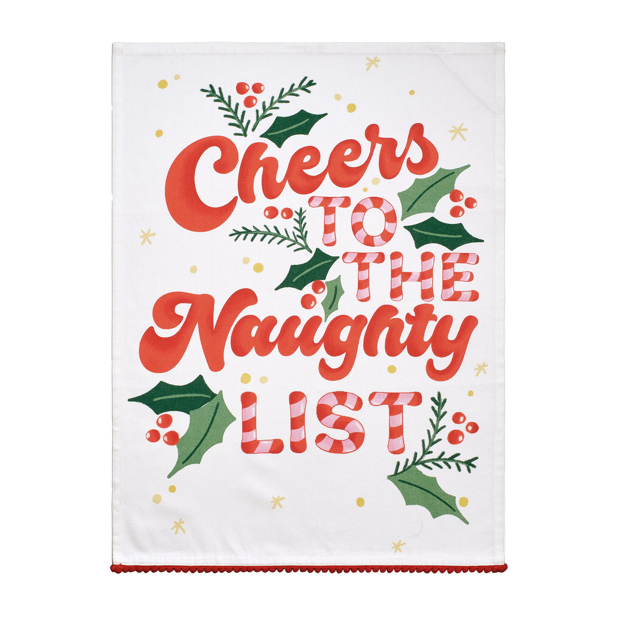 Naughty List with Pom Poms Christmas Kitchen Towel, 18x25 inch, front view