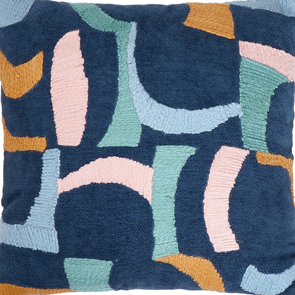 Navy & Bright Shapes Embroidered Throw Pillow, close-up detail