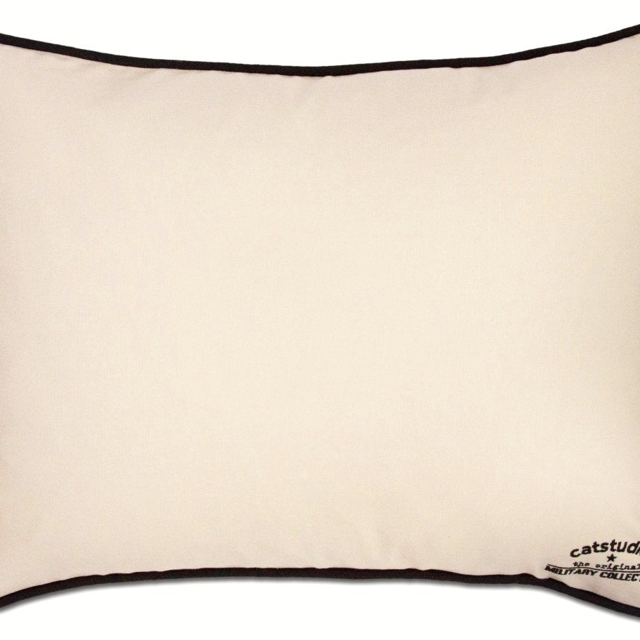 Navy Military Appreciation Embroidered Throw Pillow - back view showing velvet backing and zipper