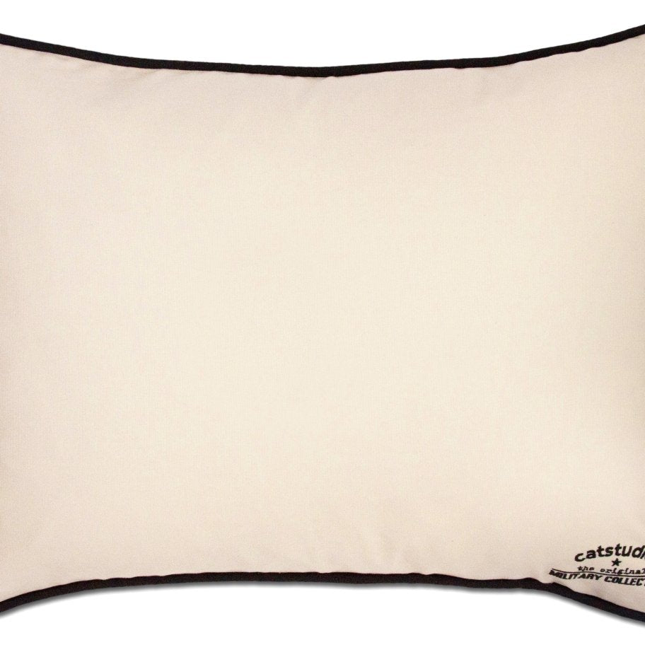 Navy Military Appreciation XL Embroidered Throw Pillow - back view showing velvet backing and zipper