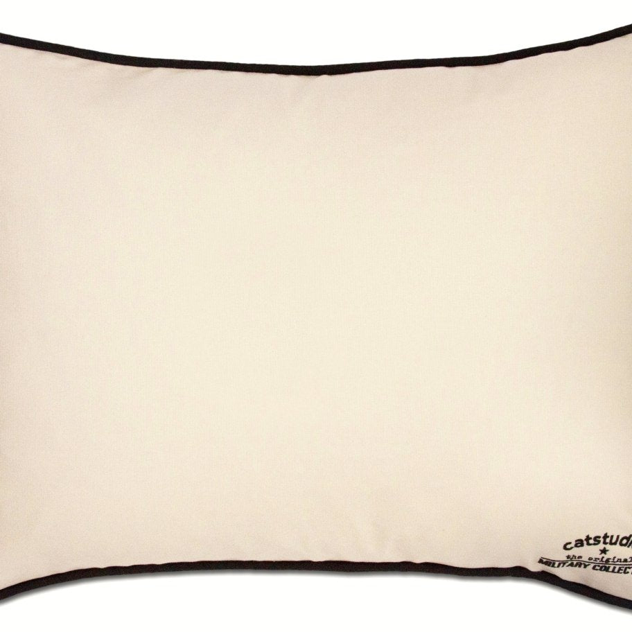 Navy US Military Embroidered Travel Pillow - back view showing velvet backing and zipper