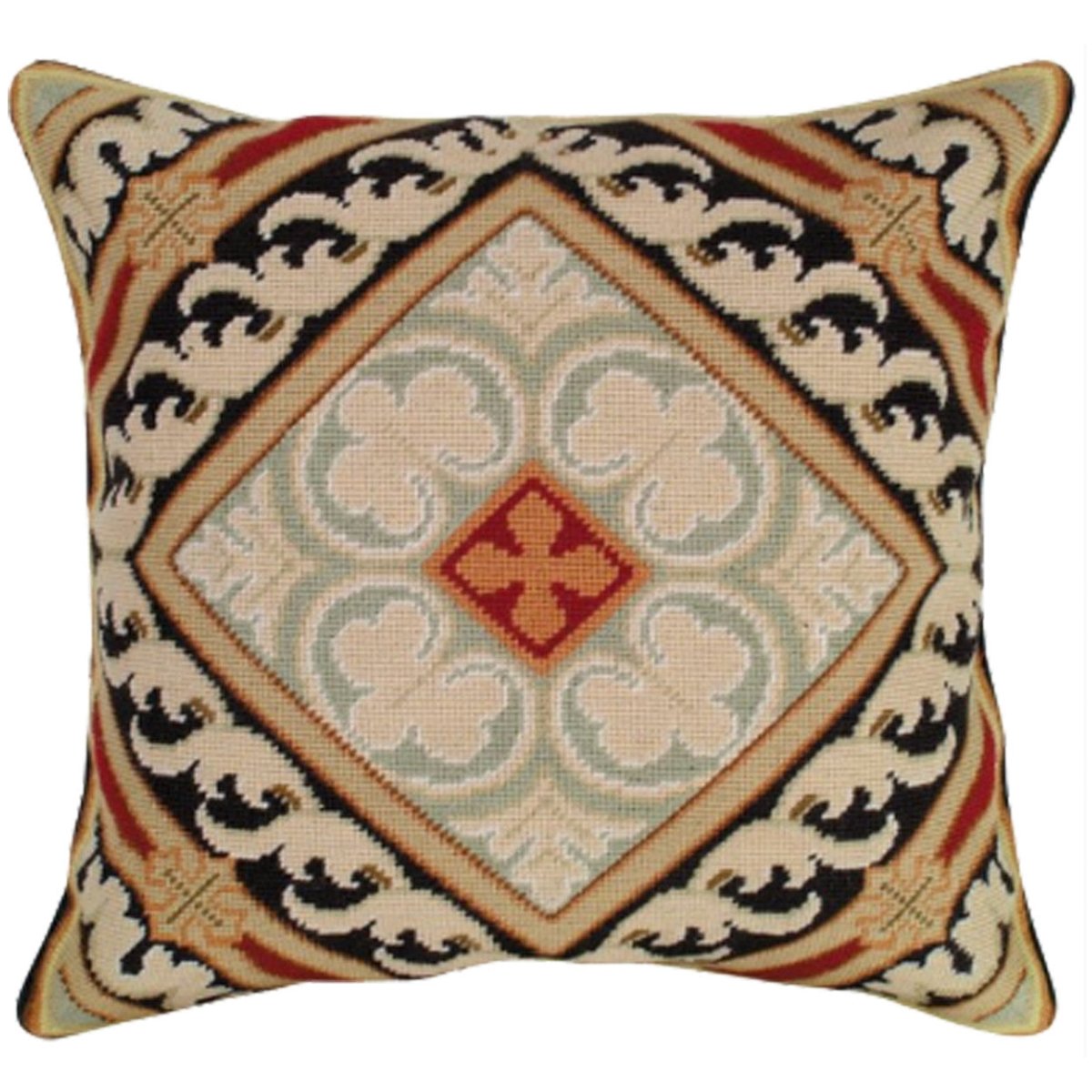 Neogothic Red Diamond needlepoint throw pillow with artisan decorative design