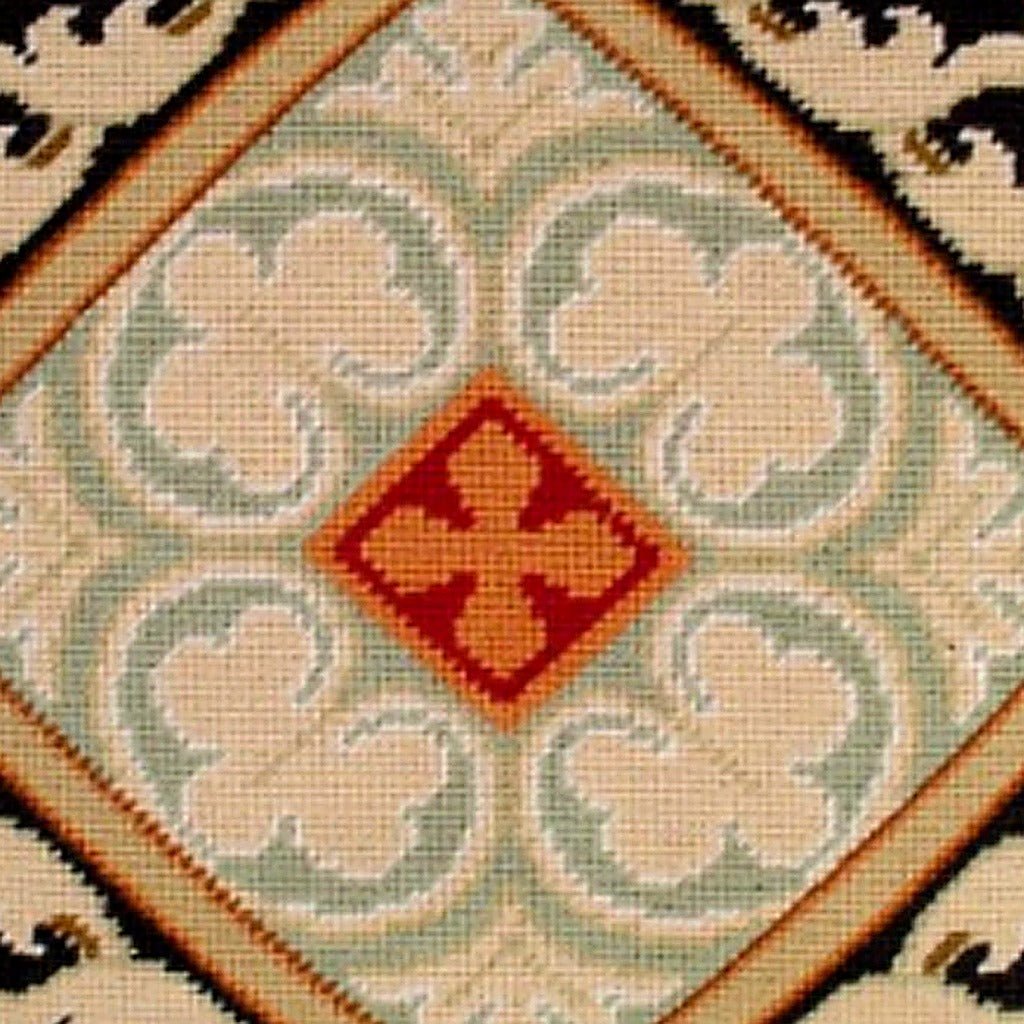 Neogothic Red Diamond pillow fabric closeup showing hand-embroidered needlepoint wool texture and color detail