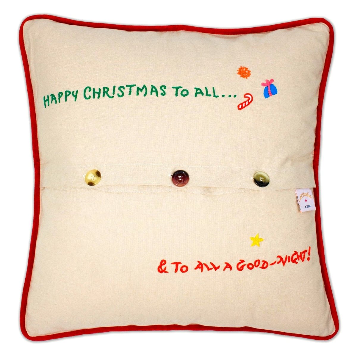 Night Before Christmas XL Embroidered Holiday Pillow - back view showing velvet backing and zipper