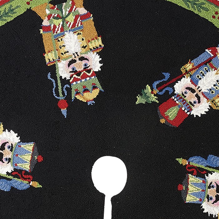 Nutcracker Pageantry Hooked Wool Christmas Tree Skirt, close-up detail