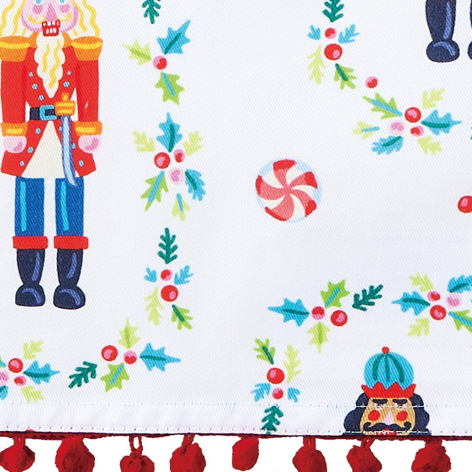 Nutcrackers with Pom Pom Christmas Kitchen Towel, close-up detail